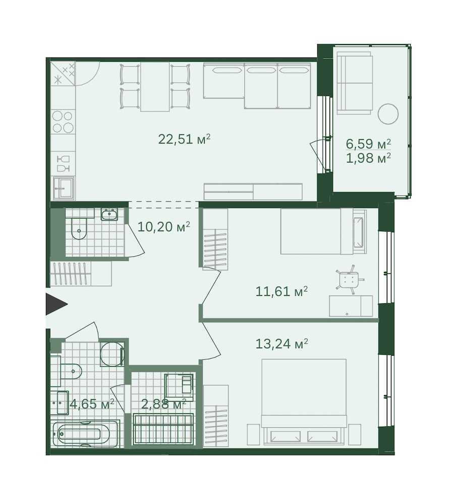 Двухкомнатная квартира в Bonava: площадь 68.8 м2 , этаж: 3 – купить в Санкт-Петербурге